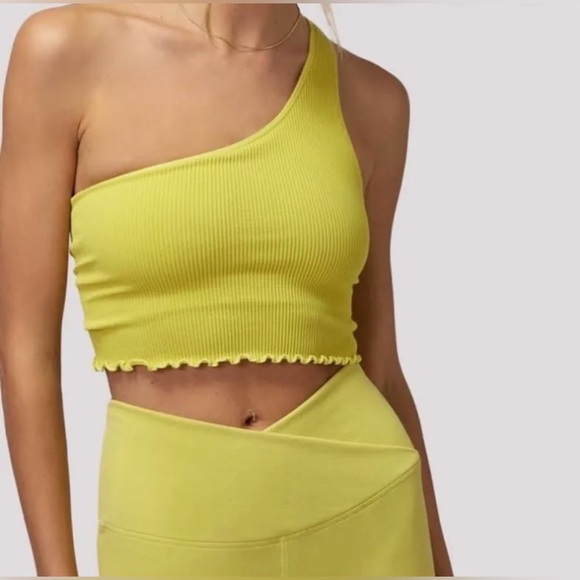 Spiritual Gangster Tops - NWT spiritual gangster Luna crop one shoulder tee size XS/S in chartreuse